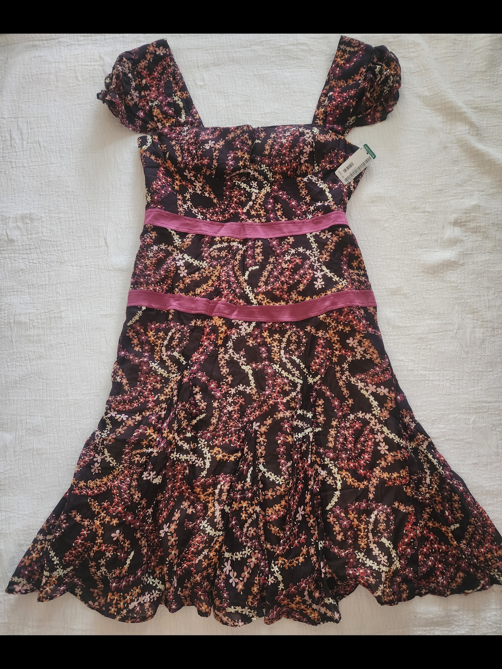NWT Andy Thê-Anh Luxury Floral Ruffle Silk Dress - Size 8
